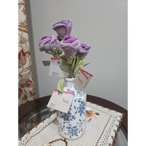 Handmade Crochet Rose Flowers Set of 5 – Purple Lavender – Forever Flowers –...